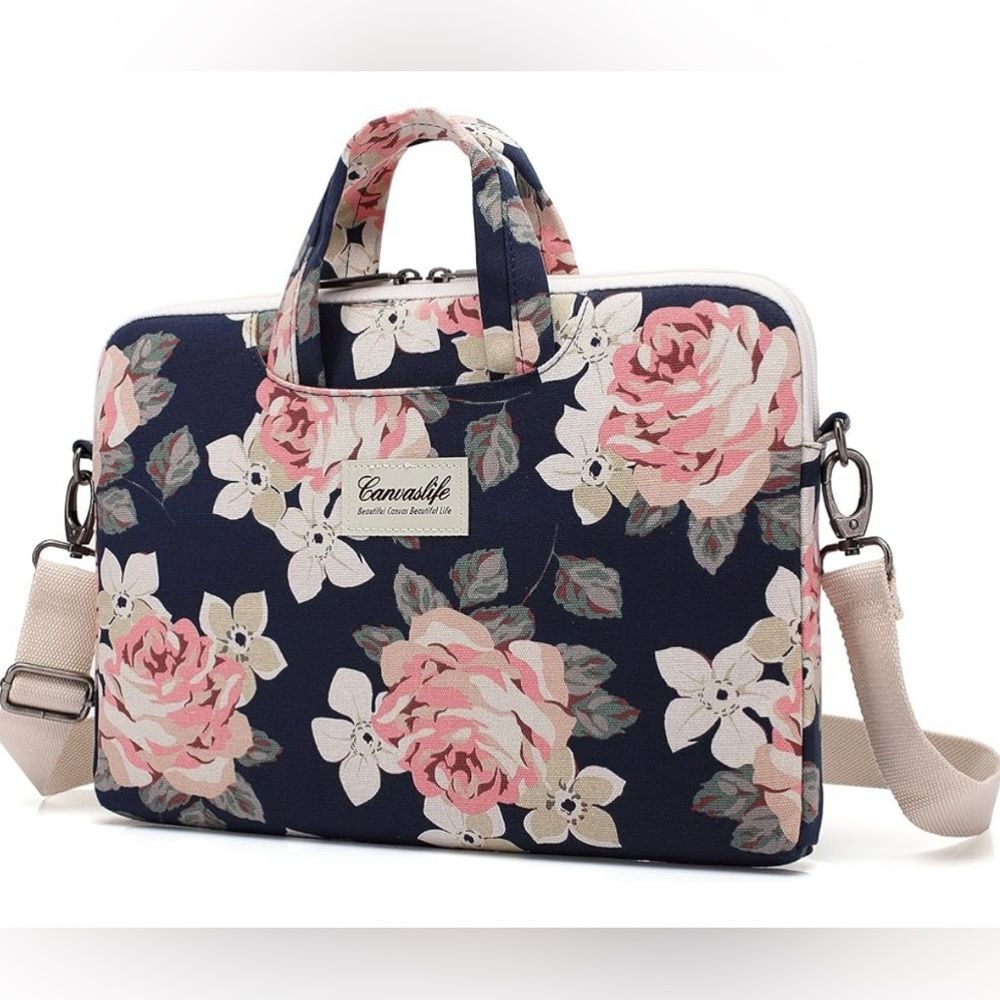 Canvaslife White Rose Patten Waterproof Shoulder Messenger Bag Case Sleeve